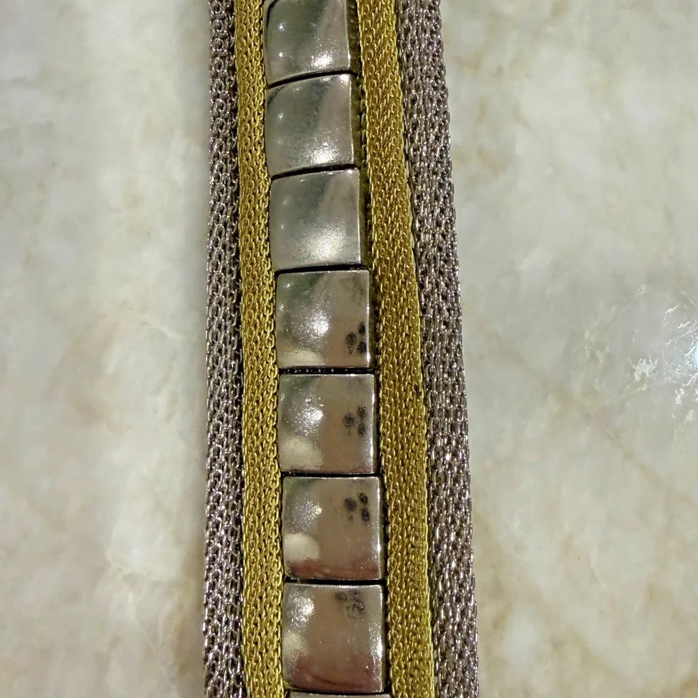 Vintage Mens Steel Mesh Belt w/Leather Trim - Size 40/42 - Steampunk Statement🔥